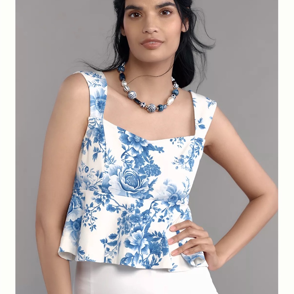 NWT Maeve Square-Neck Peplum Tank Top